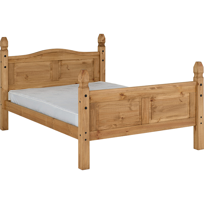 Corona 4'6" Bed High Foot End In Distressed Waxed Pine - Click Image to Close